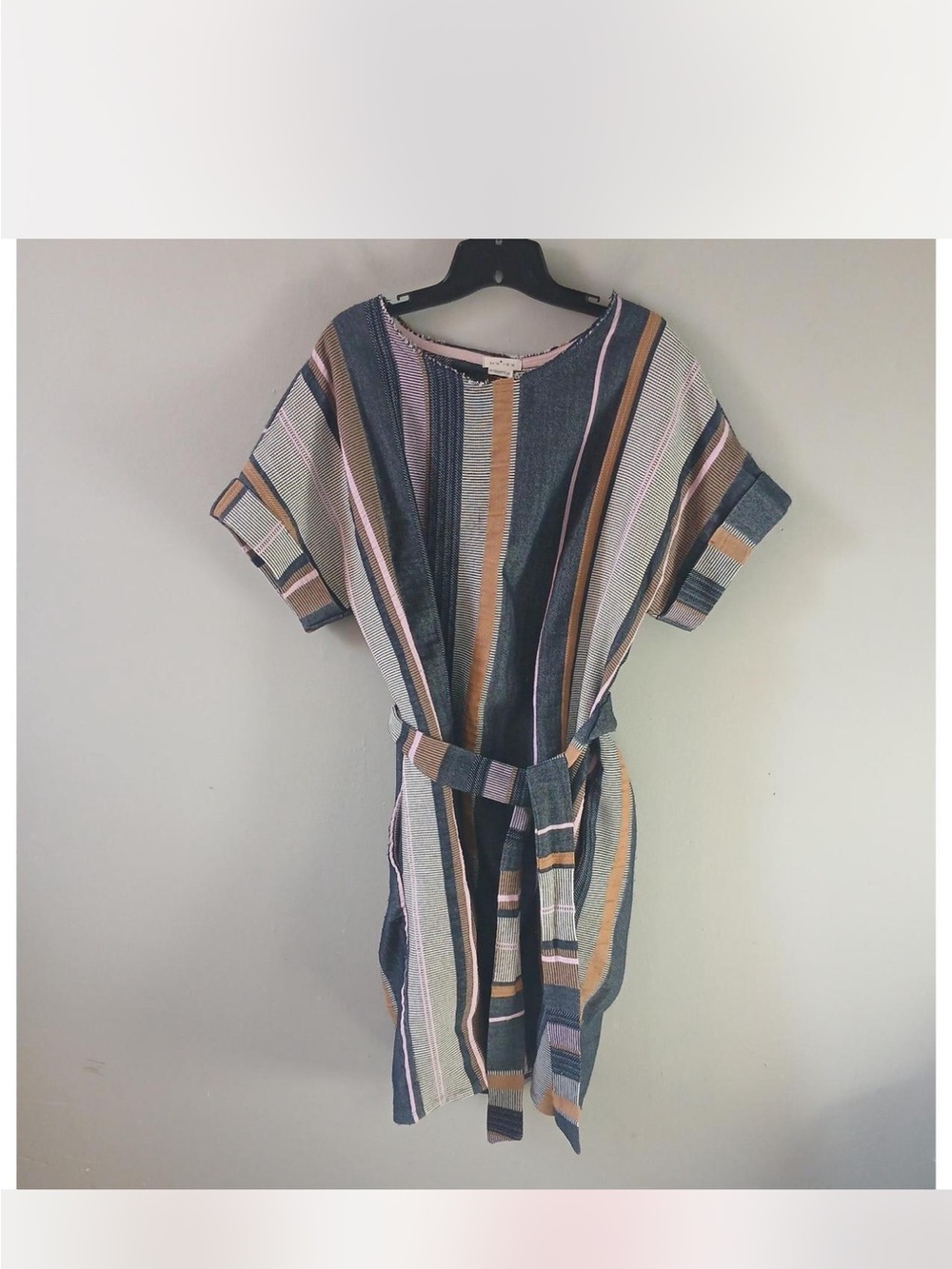 Anthropologie Vertical Stripe Belted Midi Dress in Blue, Pink, Cream, Tan